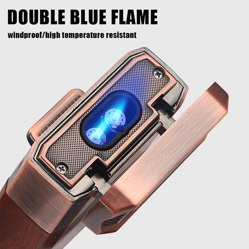 Honest Creative Double Blue Flame Lighter Adjustable Flame Bottom V-shaped cigar cutter Visual Gas Tank Ignition Man Gadgets
