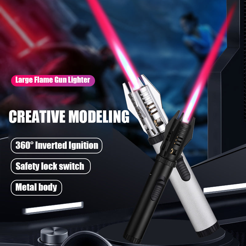 Creative Shape Red Flame Gun Torch Lighter Metal Body 360° Inverted Use One key to lock the fire Camping Tools
