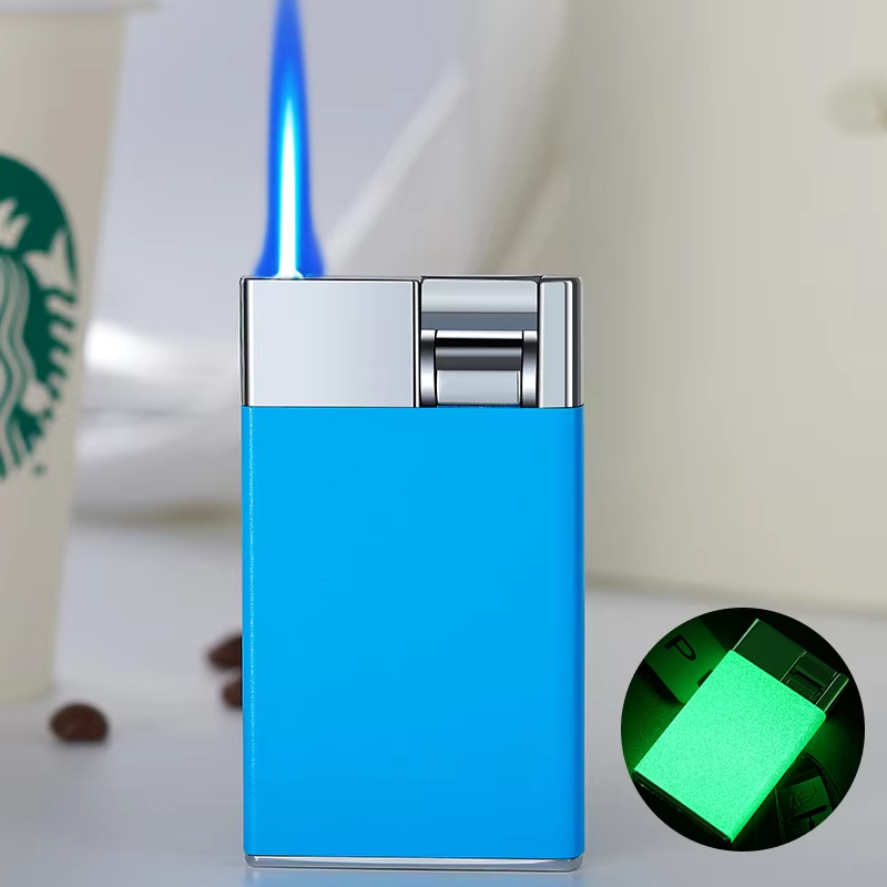 Thin Type Cool Ignition Card Shape Blue Flame Inflation Adjustable Windproof Torch Unique Luxury Cigar Metal Lighter