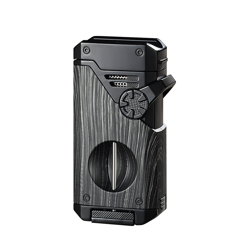 Four Blue Flame Rocker Cigar Lighter V-Cigar Cutter Cigar Rig Anti-Hot Fork Visual Gas Window Multi-Function Ignition