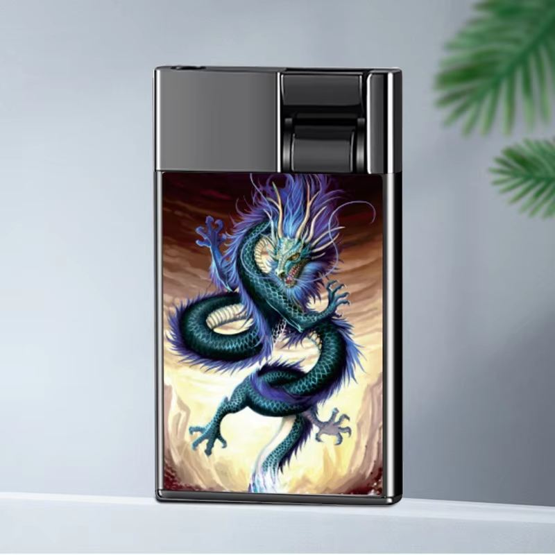 Thin Type Cool Ignition Card Shape Blue Flame Inflation Adjustable Windproof Torch Unique Luxury Cigar Metal Lighter