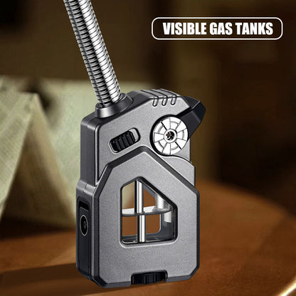 Bent Hose Cigar Lighter Windproof Blue Flame Hidden Cigar Cutter Continuous IgnitionTransparent Gas Compartment