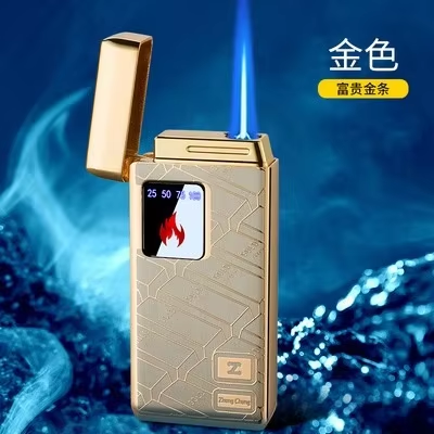 Electricity Blue Flame Ice Plating  Digital Display Power Touch Sensor Windproof Jet Cigar Torch Lighter Without Gas