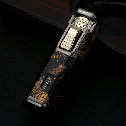 HONEST Strong Blue Flame Lighters 9MM Retractable Head Stereoscopic Embossed Craftsmanship Fine Patterns Adjustable Flame Size