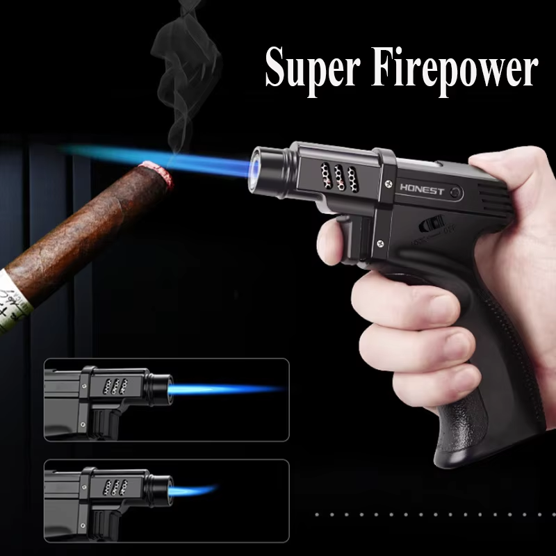 Windproof Outdoor Camping BBQ Fixed Fire  Big Jet Flame Cigar Lighter Torch Kitchen Gadgets For Men