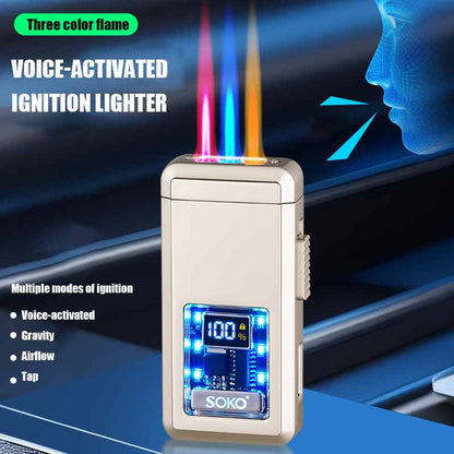 Triple Jet Flame Voice-activated Power Ignition Count Display Type-C Charging LED Cigar Torch Lighter