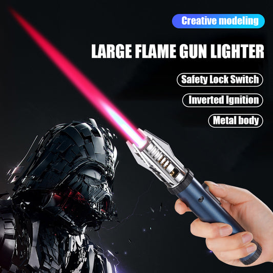 Creative Shape Red Flame Gun Torch Lighter Metal Body 360° Inverted  Use One key to lock the fire Camping Tools