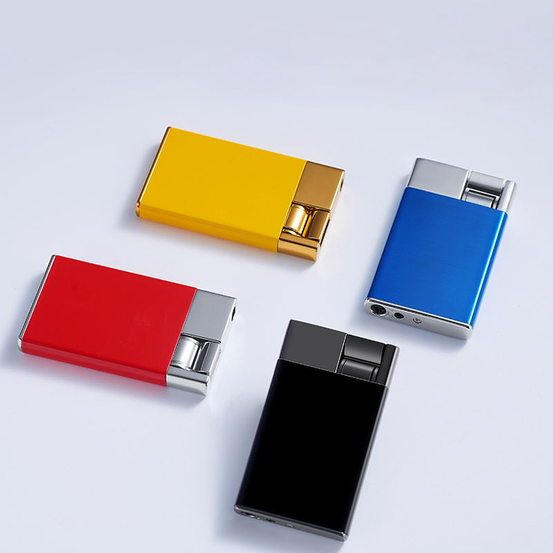Thin Type Cool Ignition Card Shape Blue Flame Inflation Adjustable Windproof Torch Unique Luxury Cigar Metal Lighter
