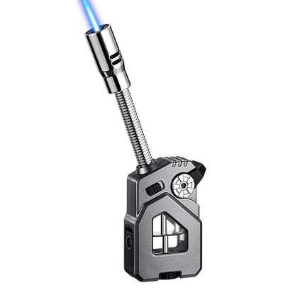 Bent Hose Cigar Lighter Windproof Blue Flame Hidden Cigar Cutter Continuous IgnitionTransparent Gas Compartment