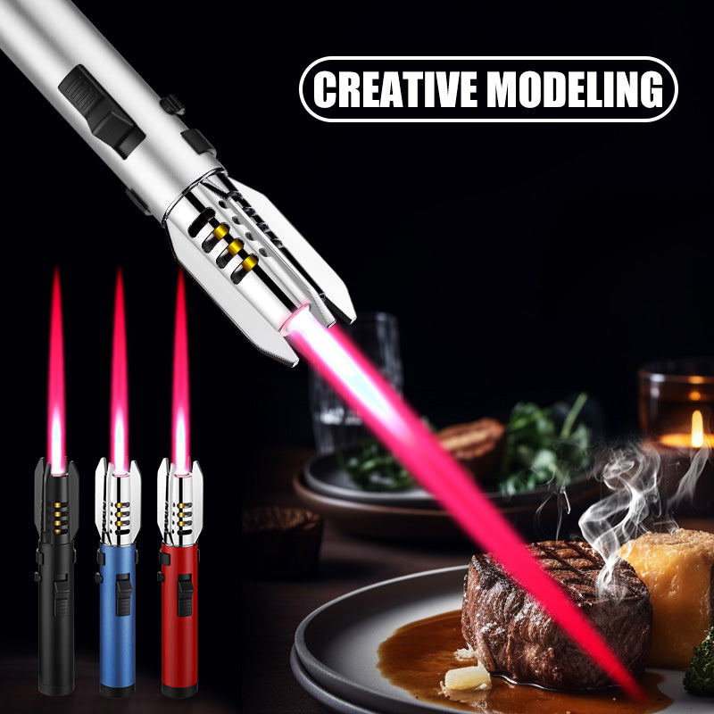 Strong Flame Torch Lighter Windproof Red Flame Adjustable Flame Size 360° Inverted Ignition Camping Kitchen Tools