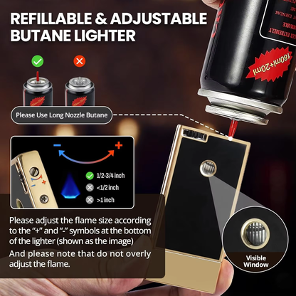 JOBON 9MM Body Flat Flame Blue Flame Lighter Visible Gas Window Gear Type Flame Adjustment  Ignition Tool