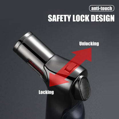 JOBON Four Flame Cigar Lighter Bottom Cigar Rigger Design Security Latch Transparent Gas Window Strong Windproof Flame