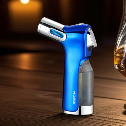 JOBON Four Flame Cigar Lighter Bottom Cigar Rigger Design Security Latch Transparent Gas Window Strong Windproof Flame