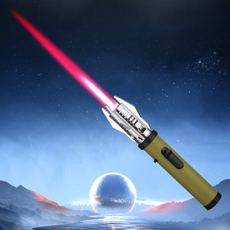 Creative Shape Red Flame Gun Torch Lighter Metal Body 360° Inverted  Use One key to lock the fire Camping Tools