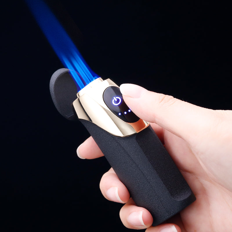 JOBON New Blue Flame Three Lighter Windproof Touch Sensor Ignition LED Power Display Gas Lighter