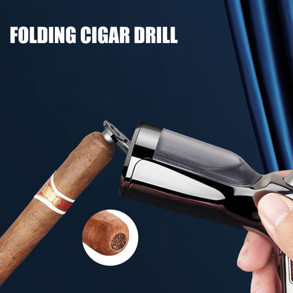 JOBON Four Flame Cigar Lighter Bottom Cigar Rigger Design Security Latch Transparent Gas Window Strong Windproof Flame