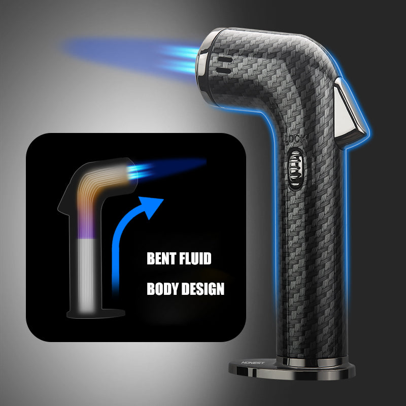 HONEST Four Blue Flame Lighter Creative Bend Tube Shape Safety Lock Design Visual Gas Window Multifunctional Ignition Tool