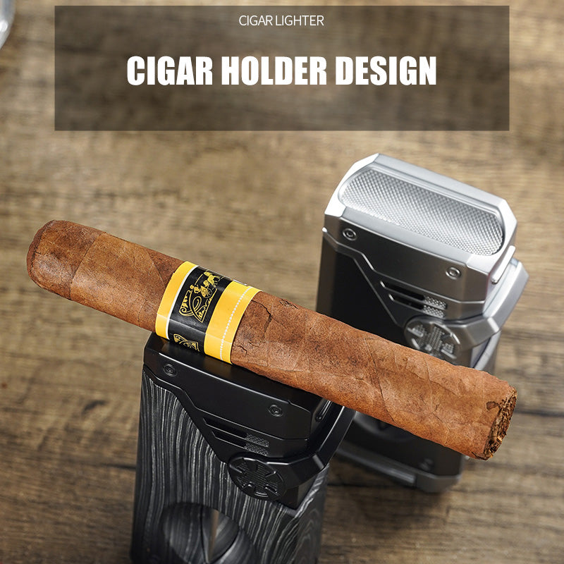 Four Blue Flame Rocker Cigar Lighter V-Cigar Cutter Cigar Rig Anti-Hot Fork Visual Gas Window Multi-Function Ignition