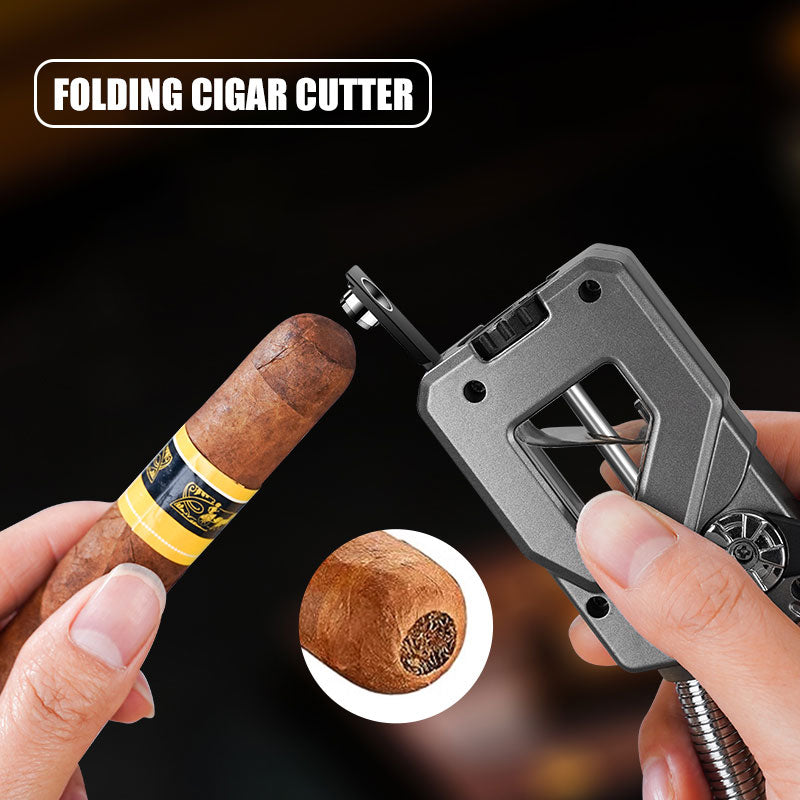 Bent Hose Cigar Lighter Windproof Blue Flame Hidden Cigar Cutter Continuous IgnitionTransparent Gas Compartment
