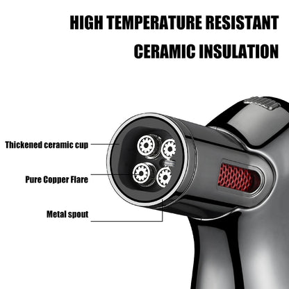 JOBON Four Flame Cigar Lighter Bottom Cigar Rigger Design Security Latch Transparent Gas Window Strong Windproof Flame