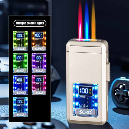 Triple Jet Flame Voice-activated Power Ignition Count Display Type-C Charging LED Cigar Torch Lighter