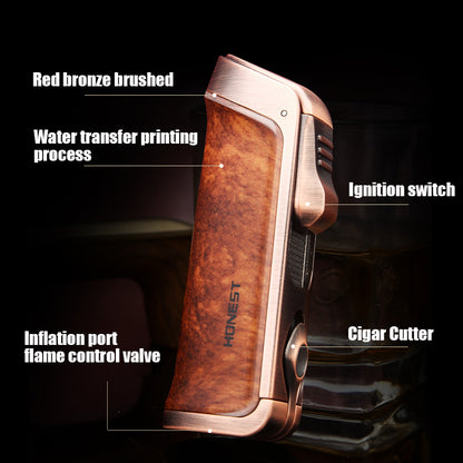 Honest Three Blue Flame Cigar Inflatable Lighter Cigar Cutter Design Pull Down Ignition Adjustable Flame Size Ignition Tool