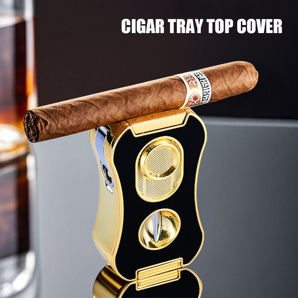 6-in-1 Multifunctional Cigar Lighter Strong Four Blue Flame Multiple Cigar Cutter Alloy Body