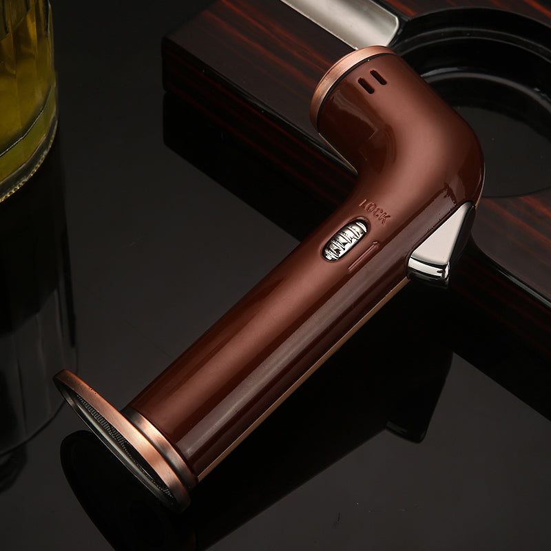 HONEST Four Blue Flame Lighter Creative Bend Tube Shape Safety Lock Design Visual Gas Window Multifunctional Ignition Tool