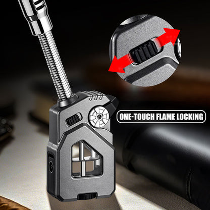 Bent Hose Cigar Lighter Windproof Blue Flame Hidden Cigar Cutter Continuous IgnitionTransparent Gas Compartment