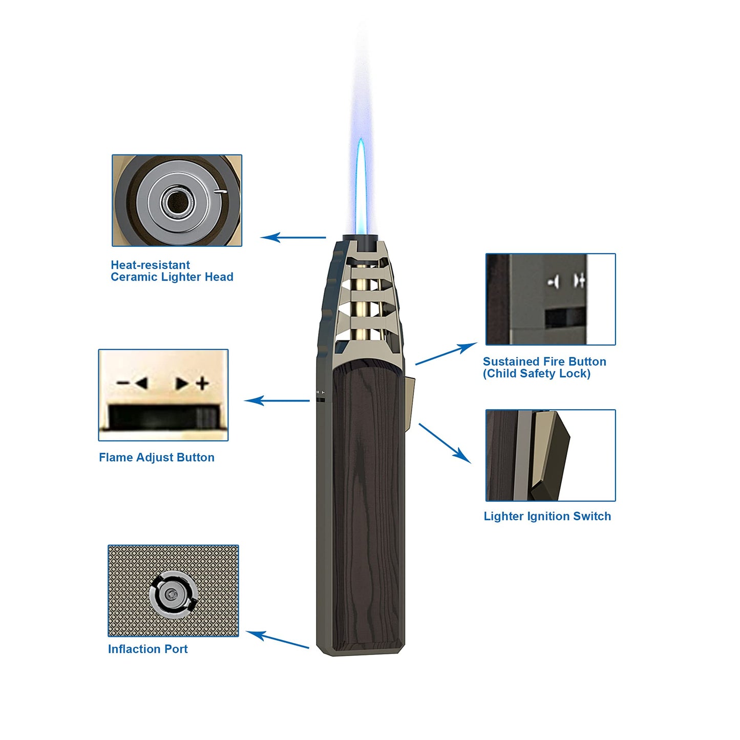 JOBON Kitchen BBQ  Cigar Big Jet Flame Turbo Torch Fire Lock Adjust Refill Lighter Without Butane Gas
