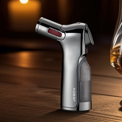 JOBON Four Flame Cigar Lighter Bottom Cigar Rigger Design Security Latch Transparent Gas Window Strong Windproof Flame