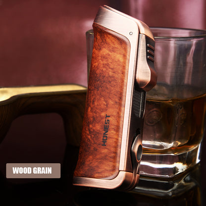 Honest Three Blue Flame Cigar Inflatable Lighter Cigar Cutter Design Pull Down Ignition Adjustable Flame Size Ignition Tool