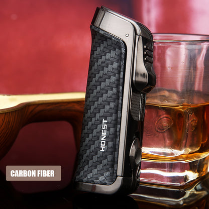 Honest Three Blue Flame Cigar Inflatable Lighter Cigar Cutter Design Pull Down Ignition Adjustable Flame Size Ignition Tool